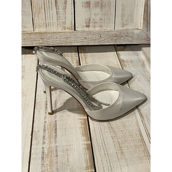 Billinin Dianna White Pointed Toe Heel's With Rhinestone Strap Women's Shoe 6 - Picture 3 of 7